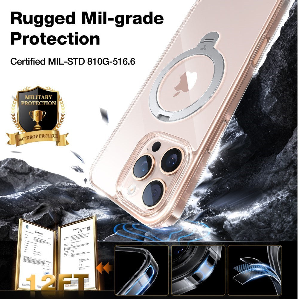 TORRAS iPhone 16 Pro Hybrid Plastik Cover m. Ståfunktion - MagSafe Kompatibel - Gennemsigtig