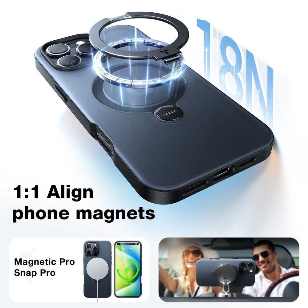 TORRAS iPhone 16 Pro Hybrid Plastik Cover m. Ståfunktion - MagSafe Kompatibel - Sort