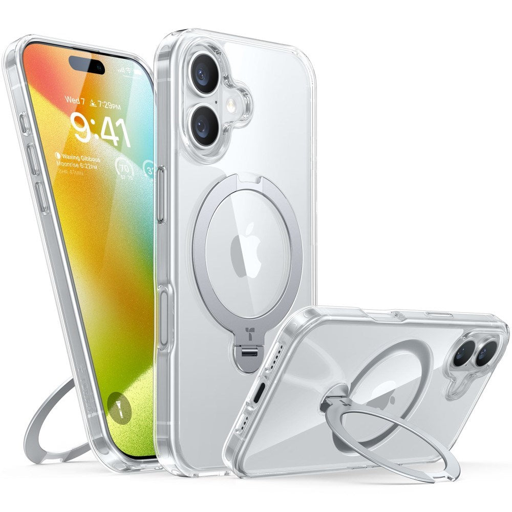 TORRAS iPhone 16 Hybrid Plastik Cover m. Ståfunktion - MagSafe Kompatibel - Gennemsigtig