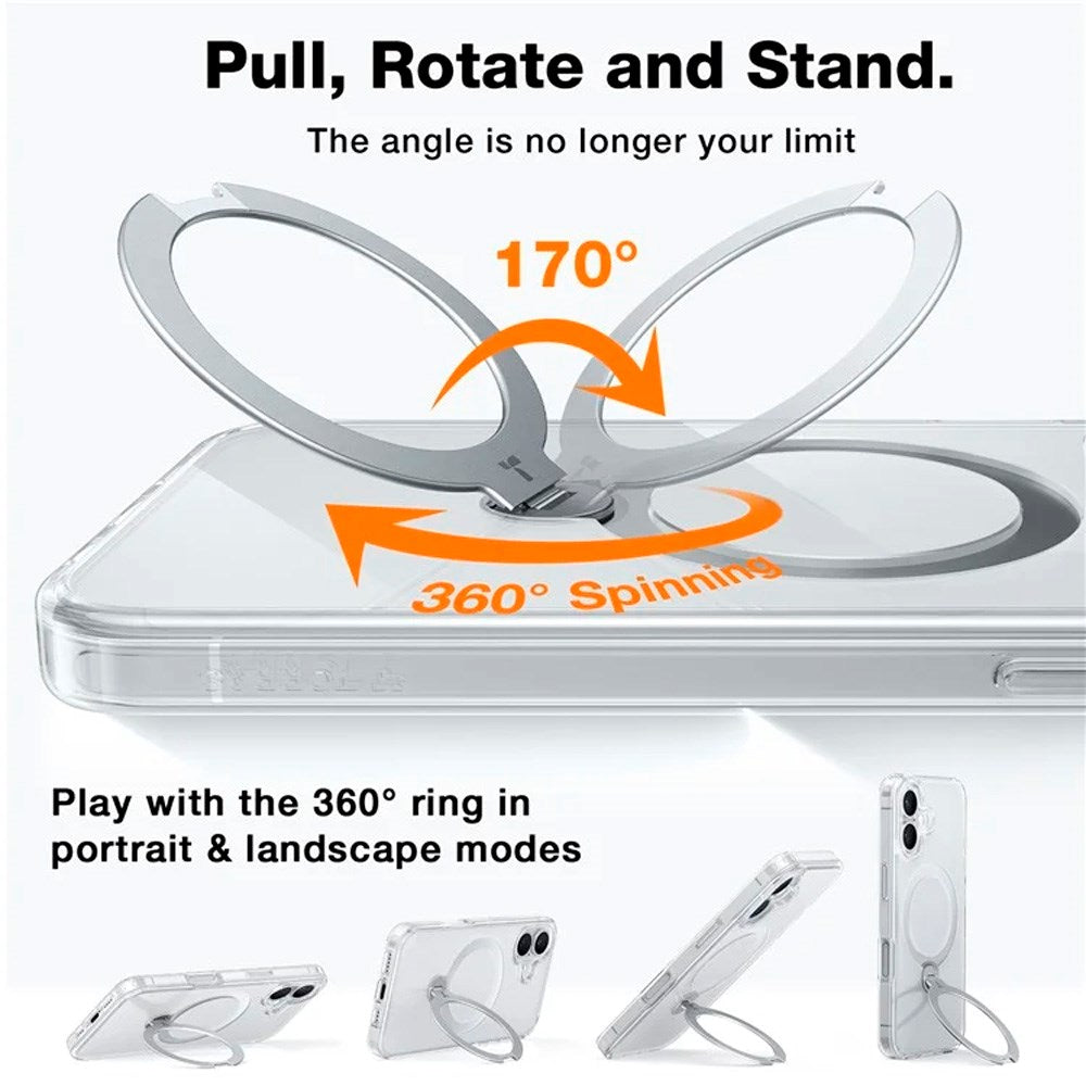 TORRAS iPhone 16 Hybrid Plastik Cover m. Ståfunktion - MagSafe Kompatibel - Gennemsigtig