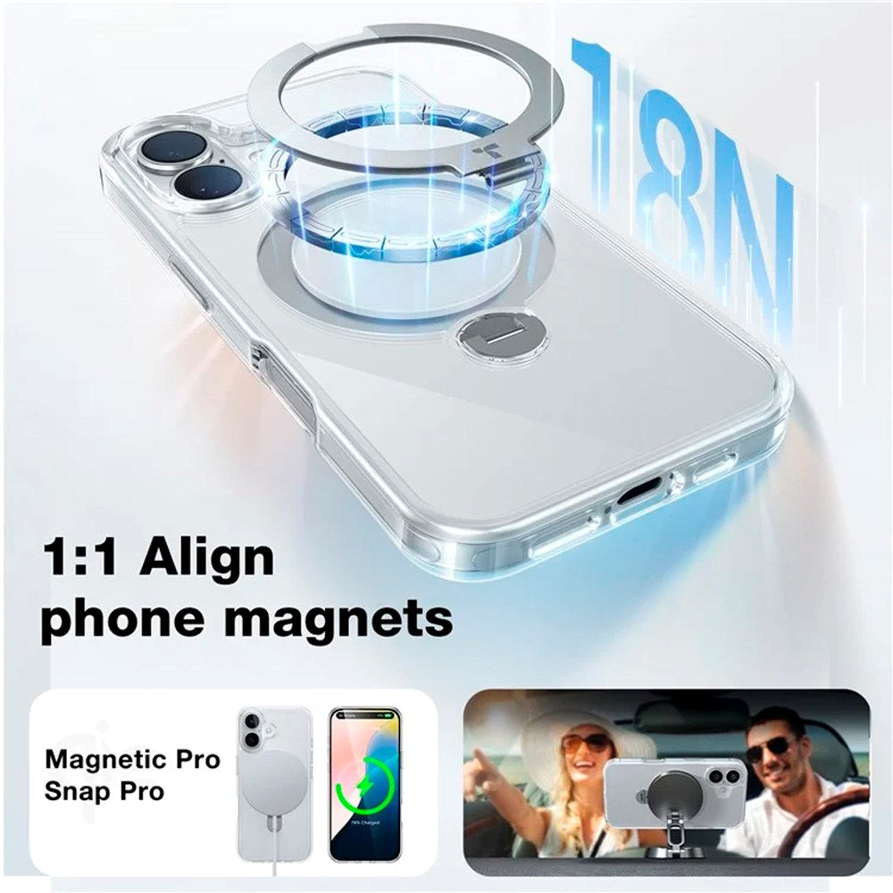 TORRAS iPhone 16 Hybrid Plastik Cover m. Ståfunktion - MagSafe Kompatibel - Gennemsigtig