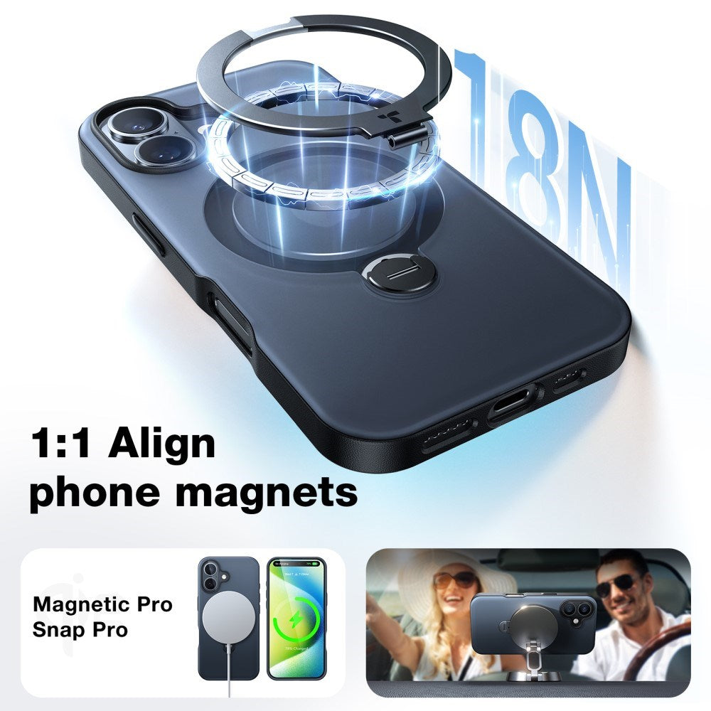 TORRAS iPhone 16 Hybrid Plastik Cover m. Ståfunktion - MagSafe Kompatibel - Sort