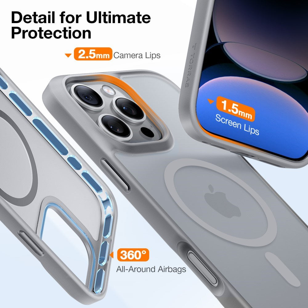 TORRAS iPhone 16 Pro Hybrid Cover - MagSafe Kompatibel - Grå