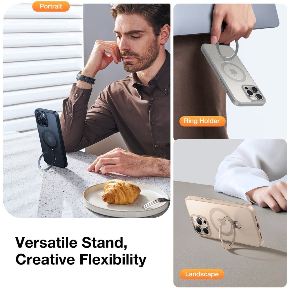TORRAS iPhone 16 Pro Max Guardian Ostand Series Cover m. Kickstand - MagSafe Kompatibel - Rose Gold