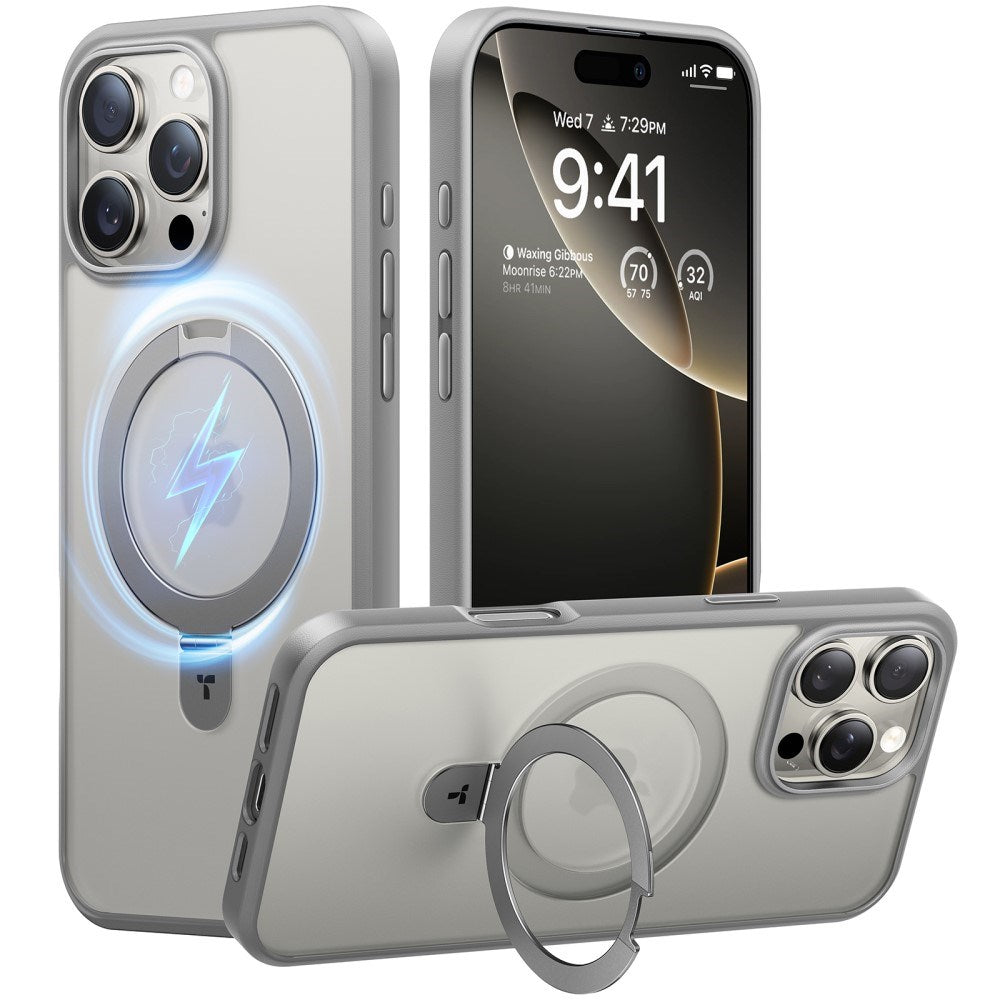TORRAS iPhone 16 Pro Guardian Ostand Series Cover m. Kickstand - MagSafe Kompatibel - Grå