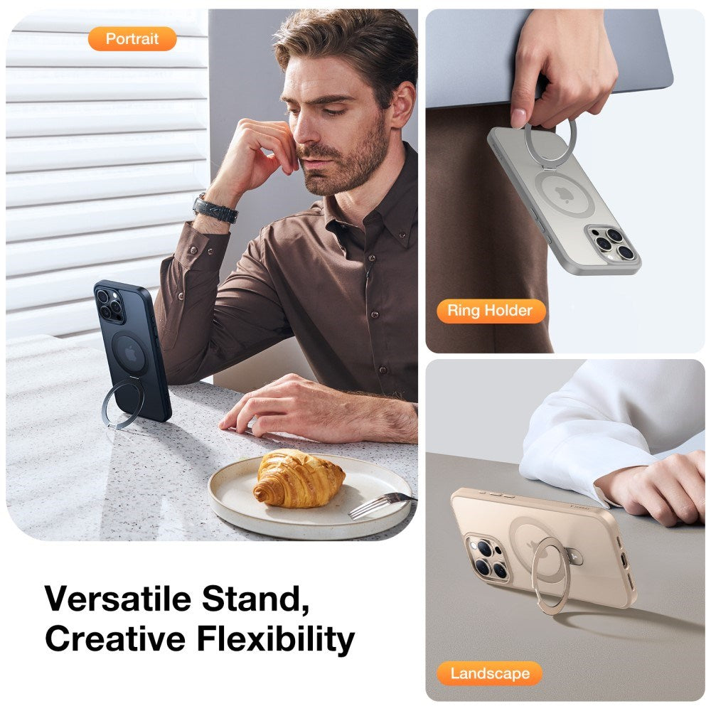 TORRAS iPhone 16 Pro Guardian Ostand Series Cover m. Kickstand - MagSafe Kompatibel - Grå