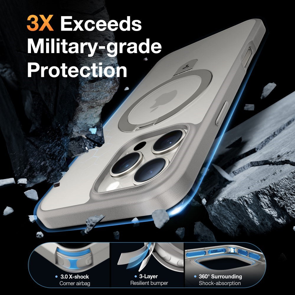 TORRAS iPhone 16 Pro Guardian Ostand Series Cover m. Kickstand - MagSafe Kompatibel - Grå