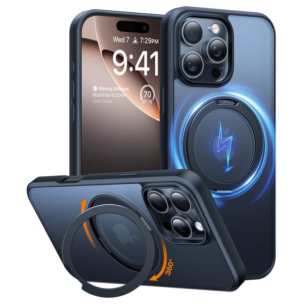TORRAS iPhone 16 Pro Plastik Cover m. Kickstand Ring - MagSafe Kompatibel - Sort