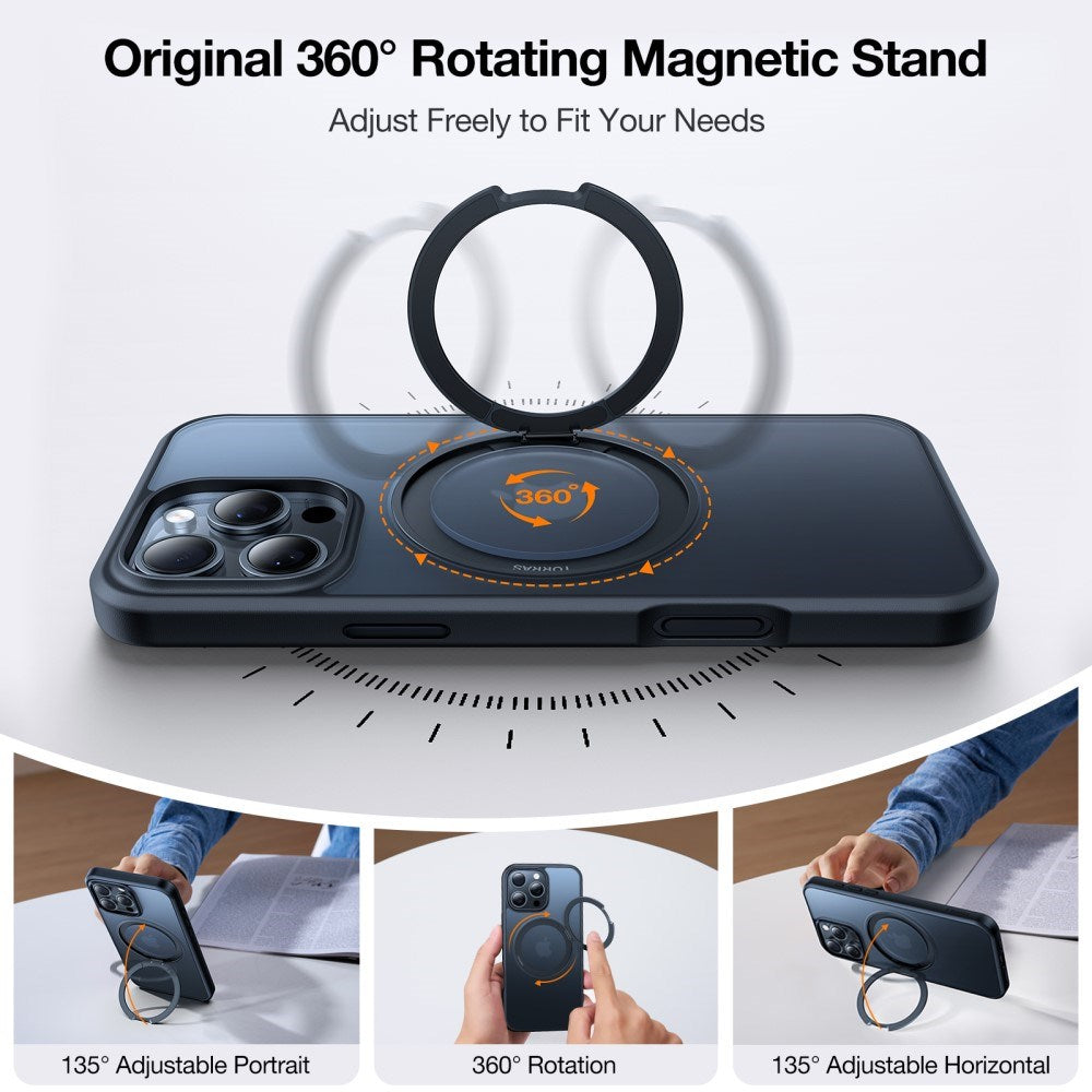 TORRAS iPhone 16 Pro Plastik Cover m. Kickstand Ring - MagSafe Kompatibel - Sort