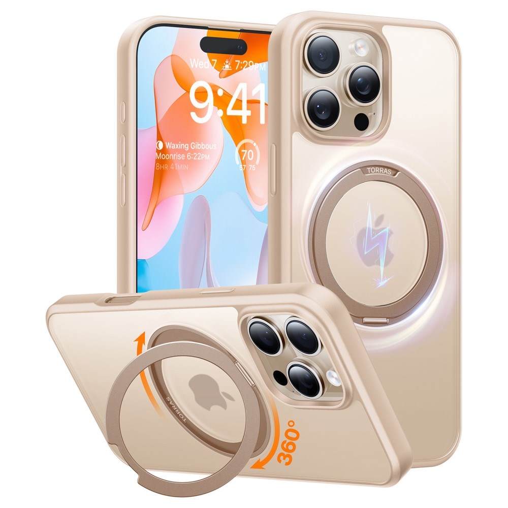 TORRAS iPhone 16 Pro Plastik Cover m. Kickstand Ring - MagSafe Kompatibel - Rose Gold