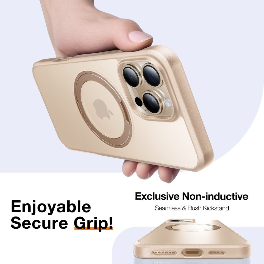 TORRAS iPhone 16 Pro Plastik Cover m. Kickstand Ring - MagSafe Kompatibel - Rose Gold