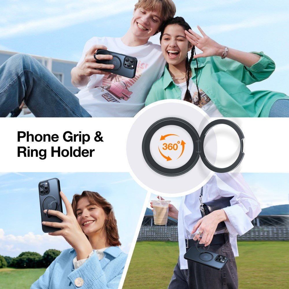 TORRAS iPhone 16 Pro Max Plastik Cover m. Kickstand Ring - MagSafe Kompatibel - Sort