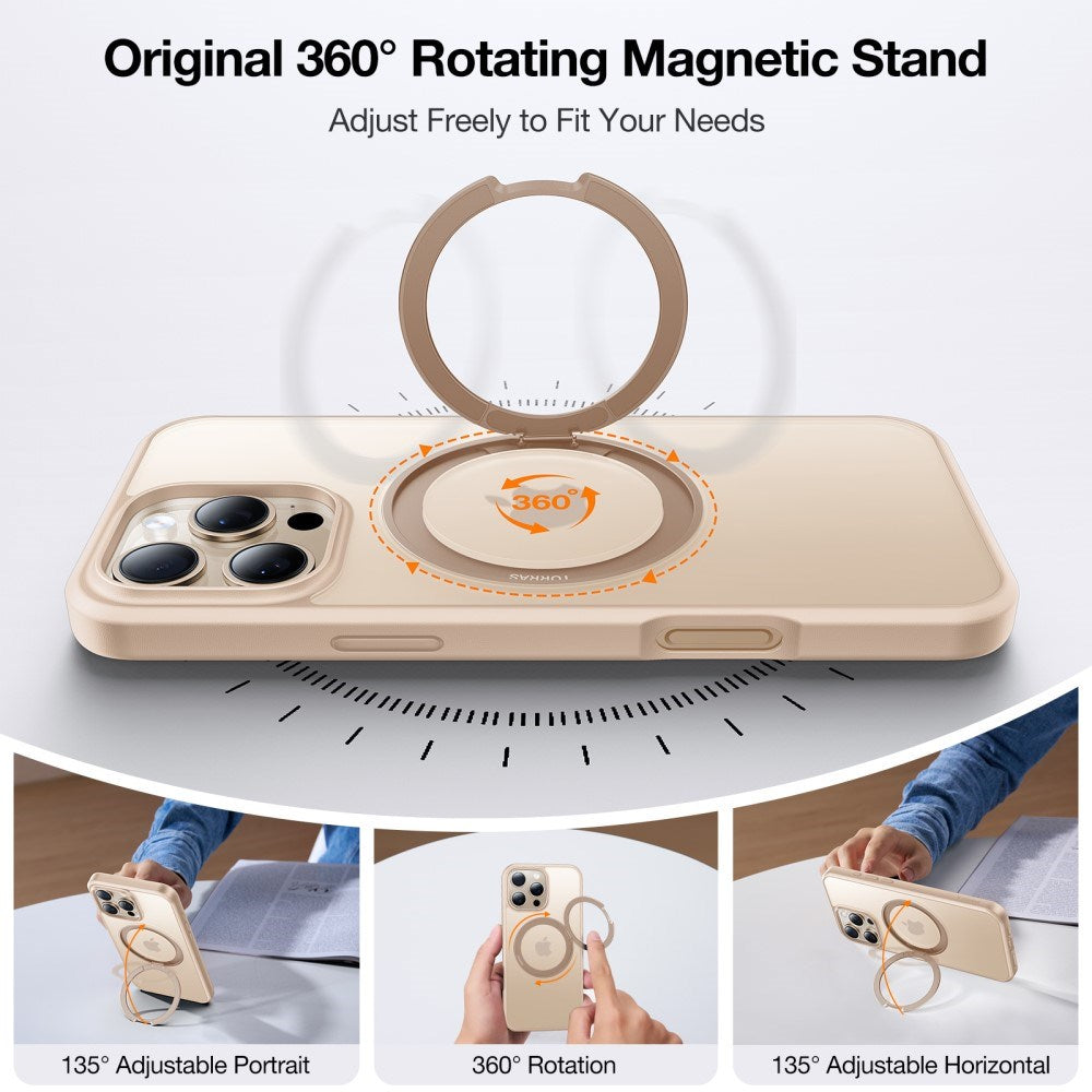 TORRAS iPhone 16 Pro Max Plastik Cover m. Kickstand Ring - MagSafe Kompatibel - Rose Gold