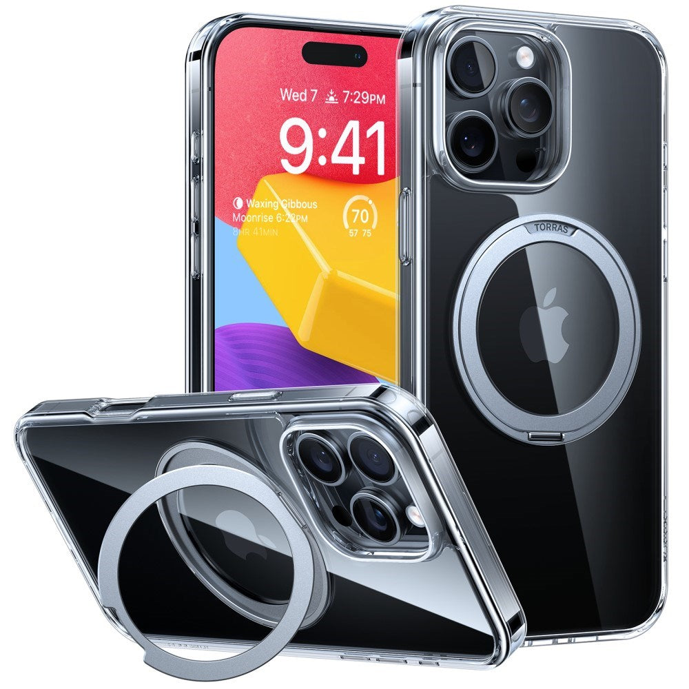 TORRAS iPhone 16 Pro Max Plastik Cover m. Kickstand Ring - MagSafe Kompatibel - Gennemsigtig