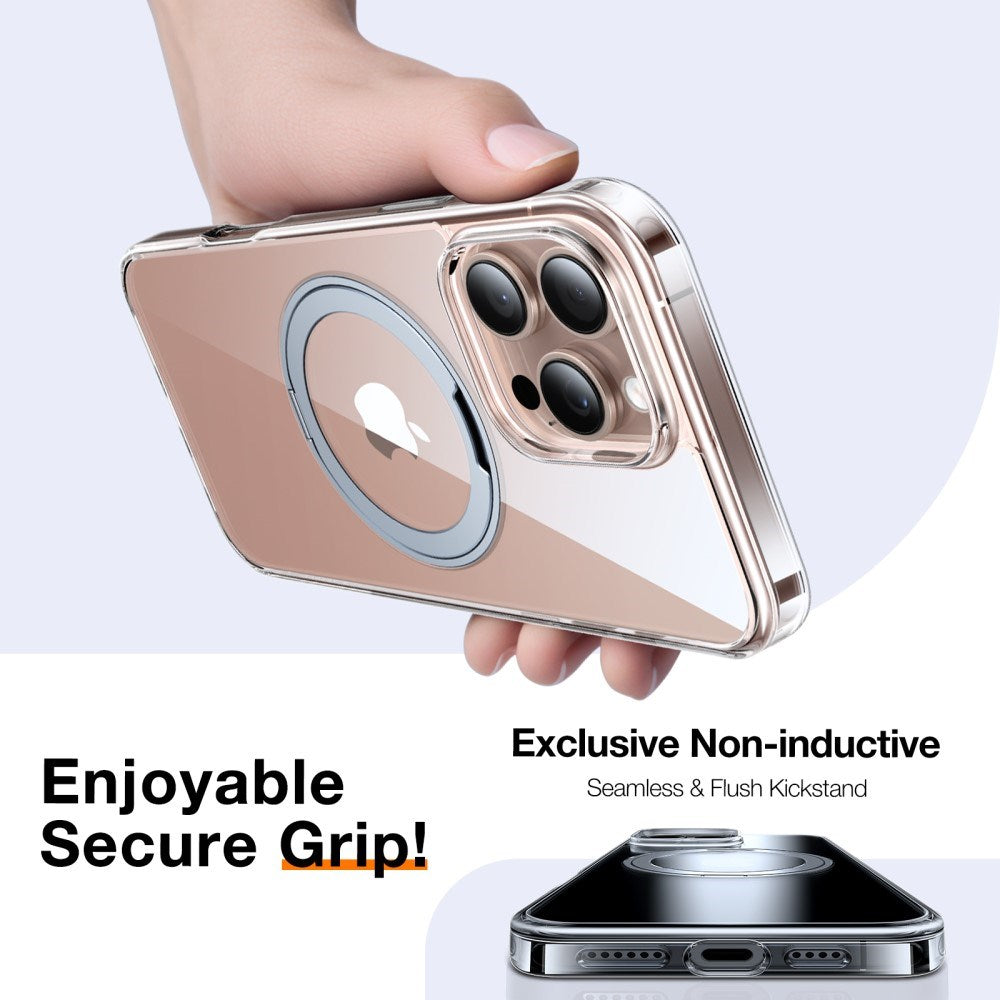 TORRAS iPhone 16 Pro Max Plastik Cover m. Kickstand Ring - MagSafe Kompatibel - Gennemsigtig
