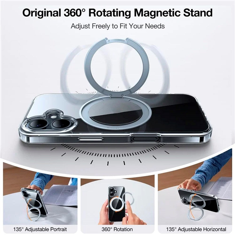 TORRAS iPhone 16 Fleksibelt Plastik Cover m. Ring Kickstand - MagSafe Kompatibel - Gennemsigtig