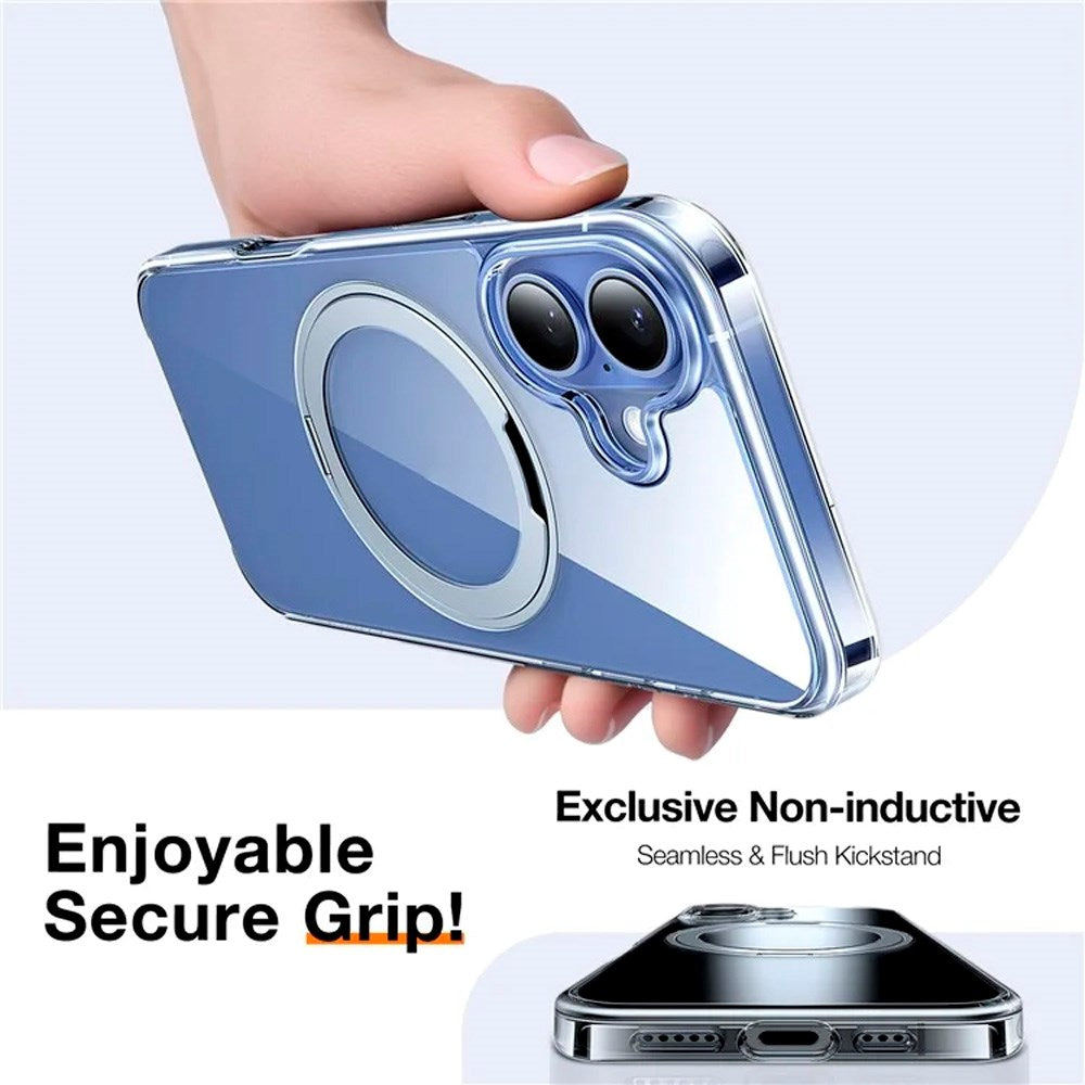 TORRAS iPhone 16 Fleksibelt Plastik Cover m. Ring Kickstand - MagSafe Kompatibel - Gennemsigtig