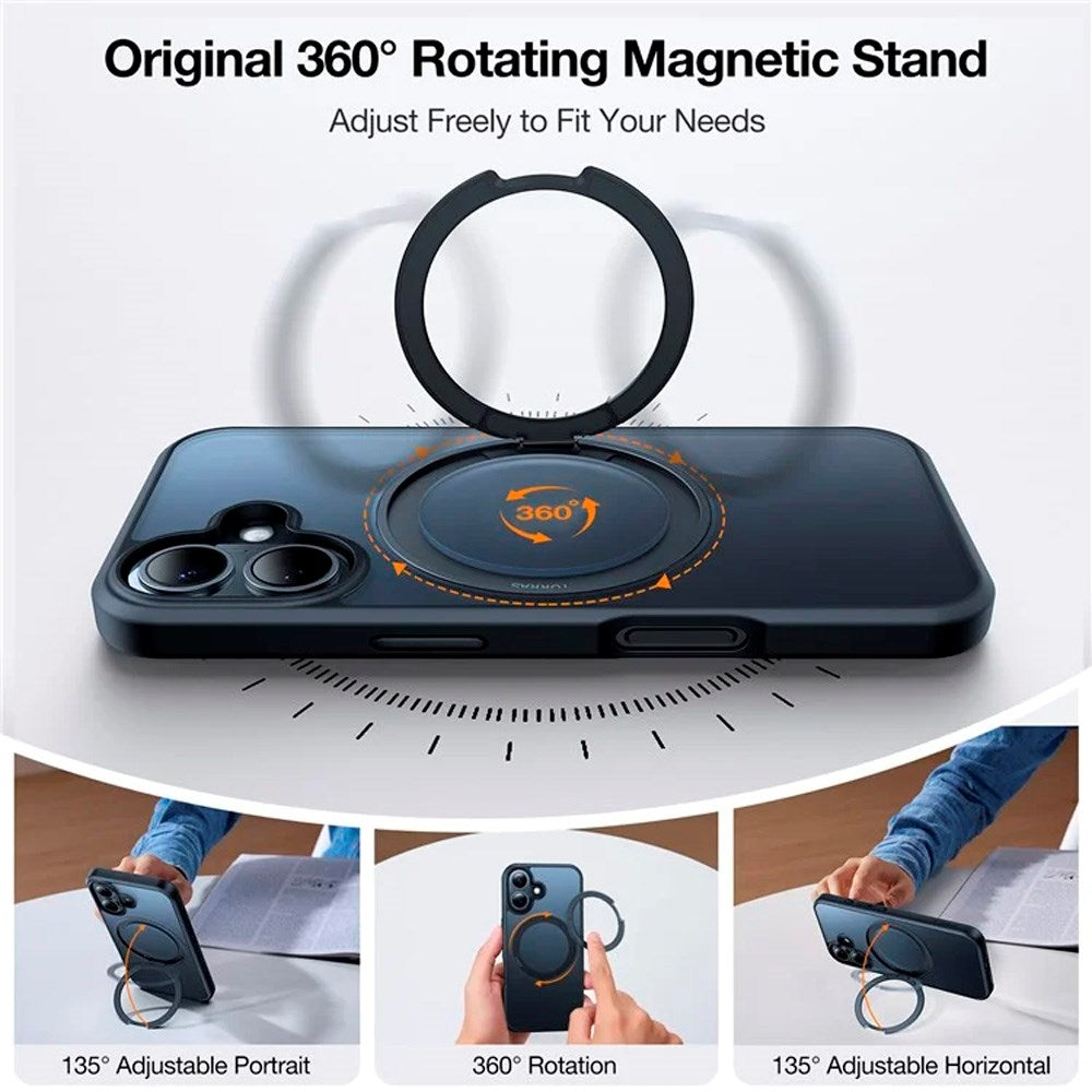 TORRAS iPhone 16 Fleksibelt Plastik Cover m. Ring Kickstand - MagSafe Kompatibel - Sort