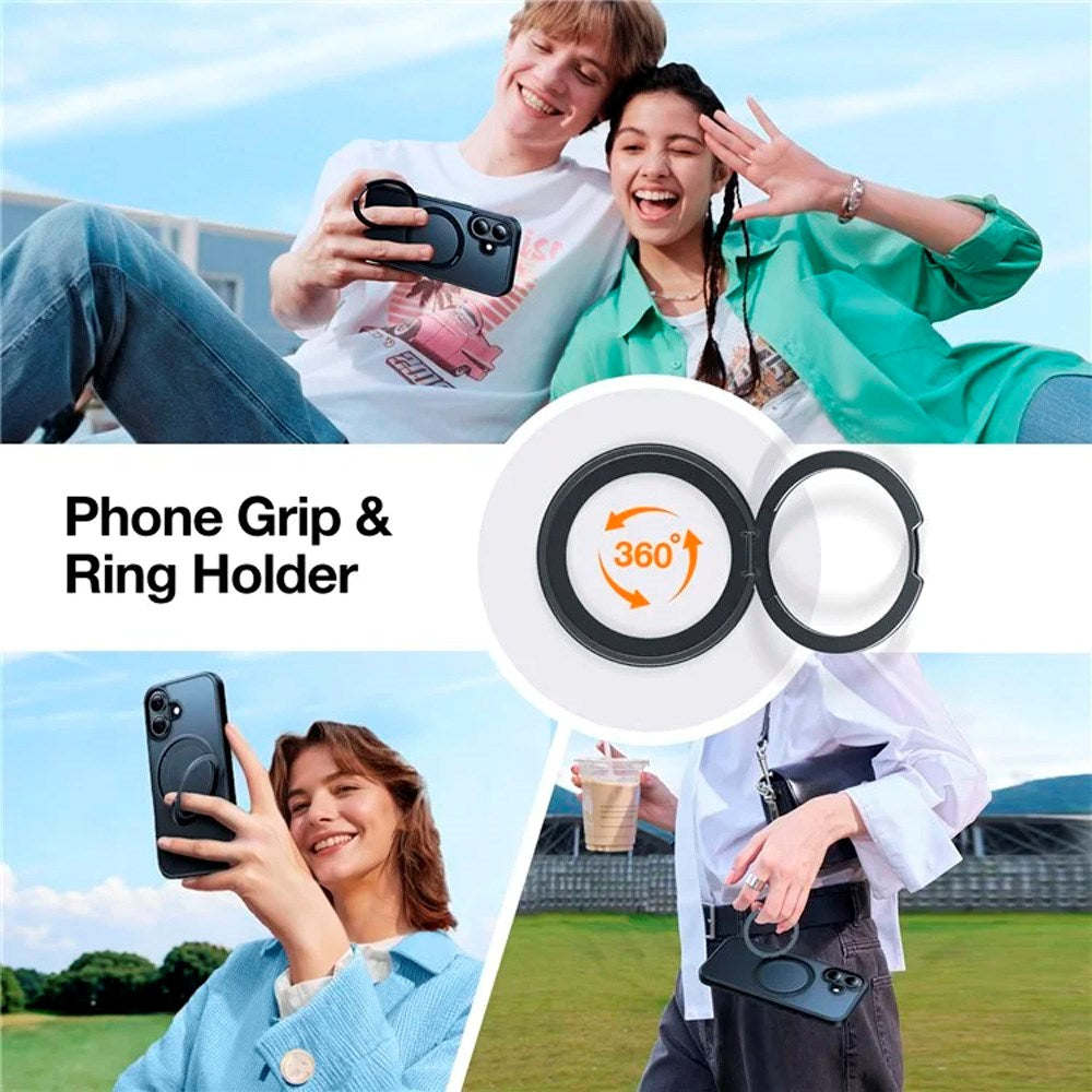 TORRAS iPhone 16 Fleksibelt Plastik Cover m. Ring Kickstand - MagSafe Kompatibel - Sort