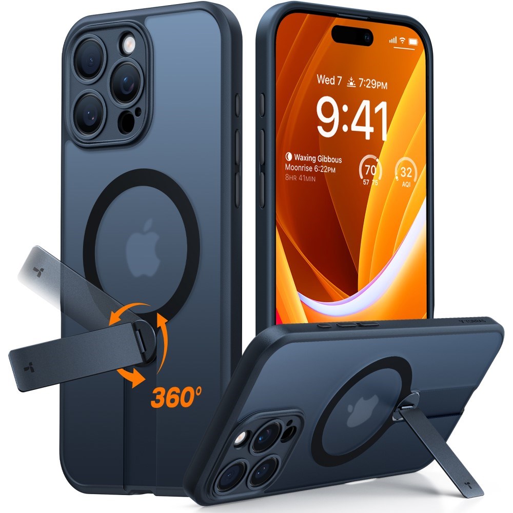 TORRAS iPhone 16 Pro Max Fleksibel Plastik Cover m. Roterende Kickstand - MagSafe Kompatibel - Sort