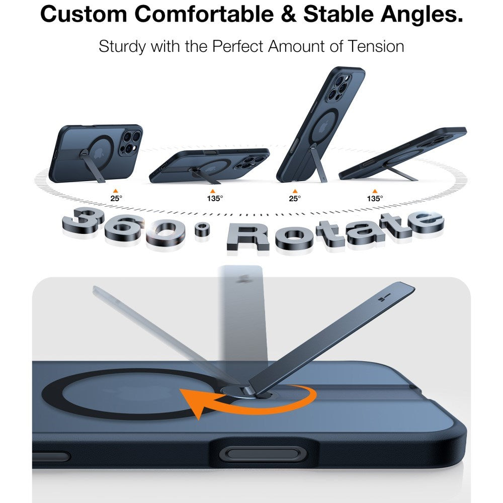 TORRAS iPhone 16 Pro Fleksibel Plastik Cover m. Roterende Kickstand - MagSafe Kompatibel - Sort