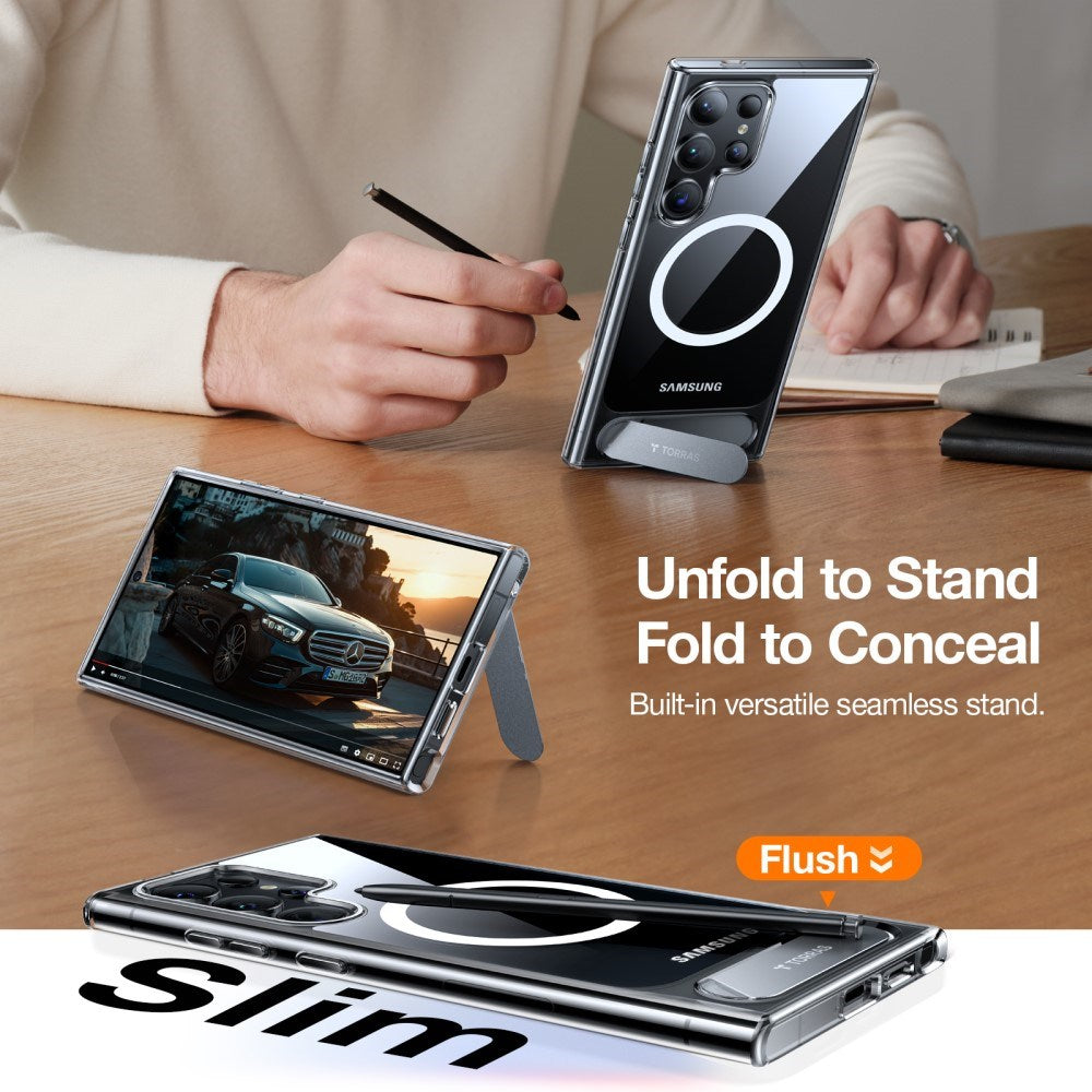 TORRAS Samsung Galaxy S24 Ultra Hybrid Cover m. Kickstand - MagSafe Kompatibel - Gennemsigtig