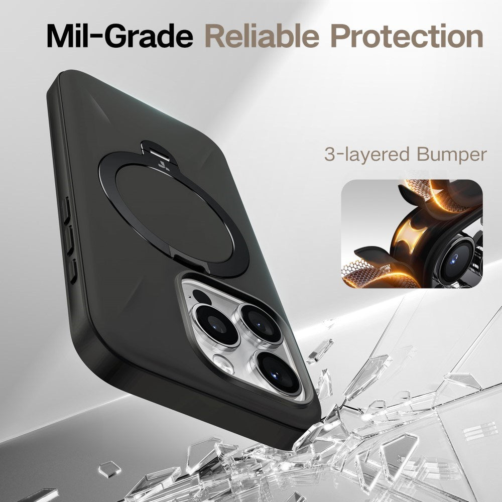 TORRAS iPhone 16 Pro Fleksibelt Plastik Cover m. Ring Kickstand - MagSafe Kompatibel - Sort