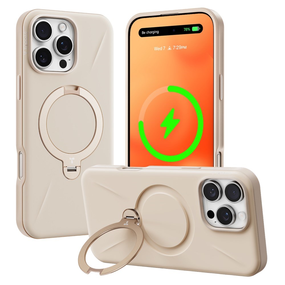 TORRAS iPhone 16 Pro Fleksibelt Plastik Cover m. Ring Kickstand - MagSafe Kompatibel - Rose Gold