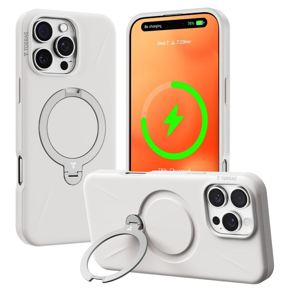 TORRAS iPhone 16 Pro Fleksibelt Plastik Cover m. Ring Kickstand - MagSafe Kompatibel - Hvid