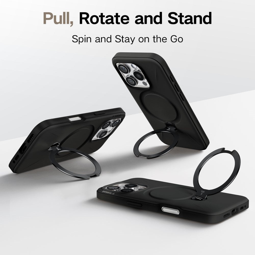 TORRAS iPhone 16 Pro Max Fleksibelt Plastik Cover m. Ring Kickstand - MagSafe Kompatibel - Sort