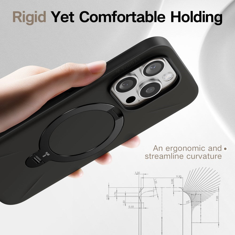 TORRAS iPhone 16 Pro Max Fleksibelt Plastik Cover m. Ring Kickstand - MagSafe Kompatibel - Sort
