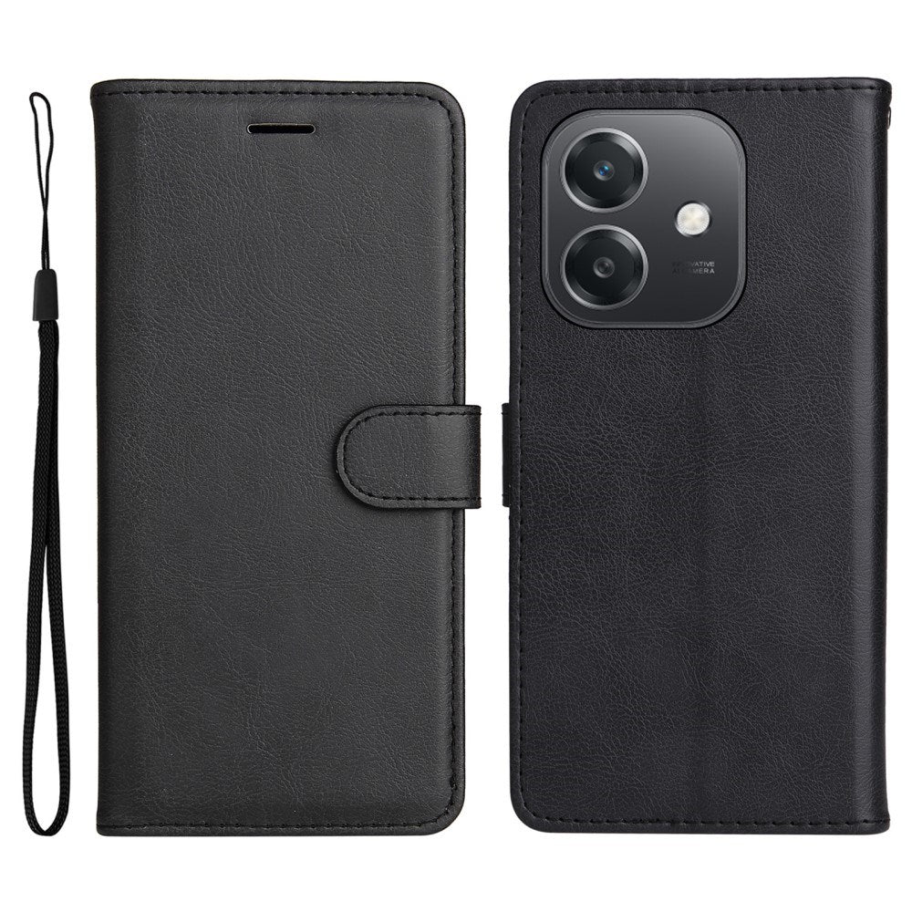 EIDERWOOD OPPO A60 / A40m / A40 Kunstlæder Flip Cover m. Strop - Sort