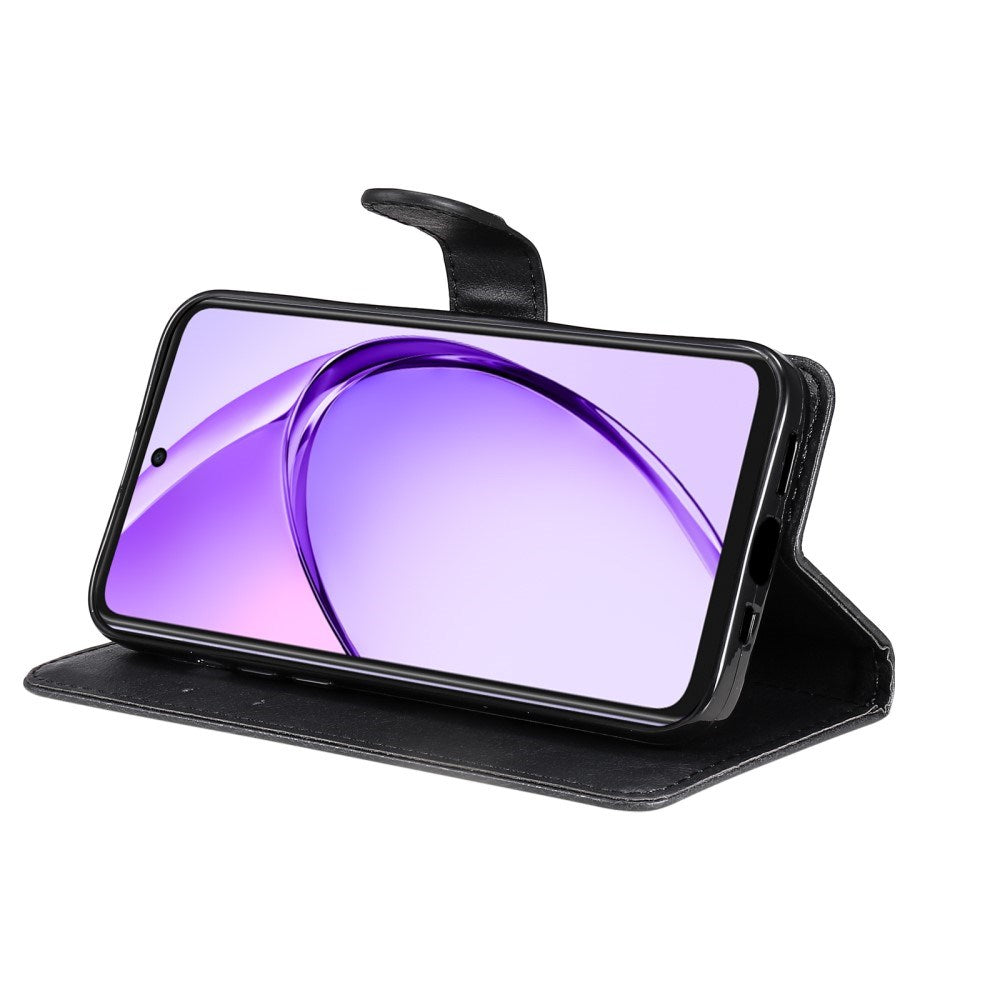 EIDERWOOD OPPO A60 / A40m / A40 Kunstlæder Flip Cover m. Strop - Sort