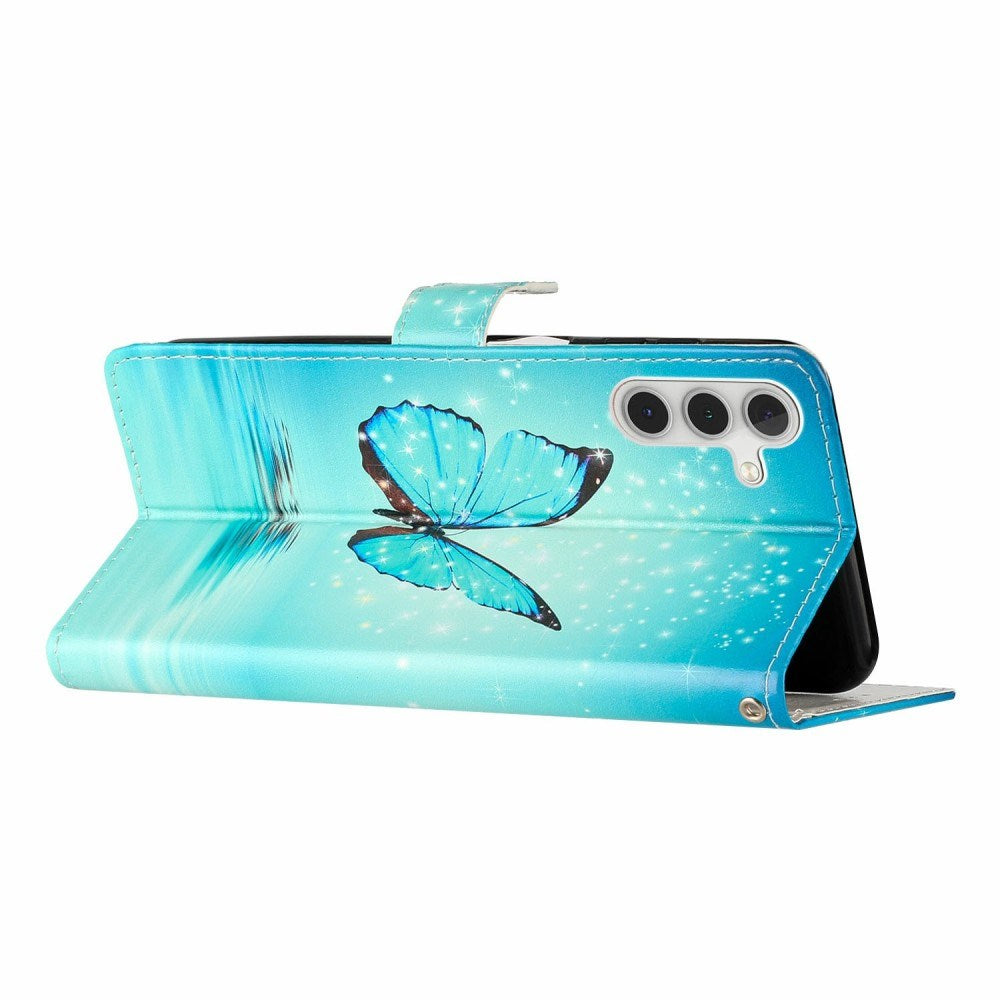 EIDERWOOD Samsung Galaxy S25+ (Plus) Flip Cover m. Kortholder & Strop - Blå Sommerfugl