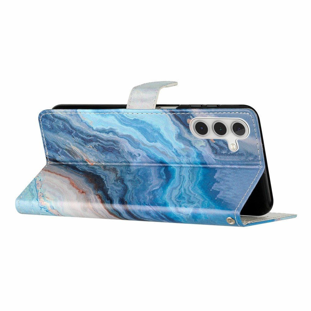 EIDERWOOD Samsung Galaxy S25+ (Plus) Flip Cover m. Kortholder & Strop - Blå Marmor
