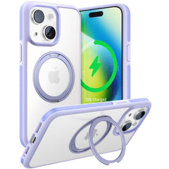 TORRAS iPhone 15 Hybrid Plastik Cover m. Roterbar Kickstand Ring - MagSafe Kompatibel - Gennemsigtig / Lilla
