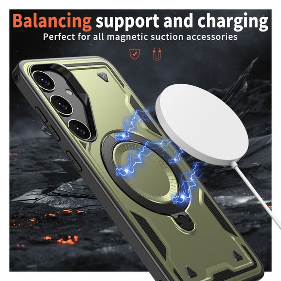 Samsung Galaxy S25/S24 Cover med MagSafe-kompatibilitet – Militærbeskyttelse og Kickstand - Grøn