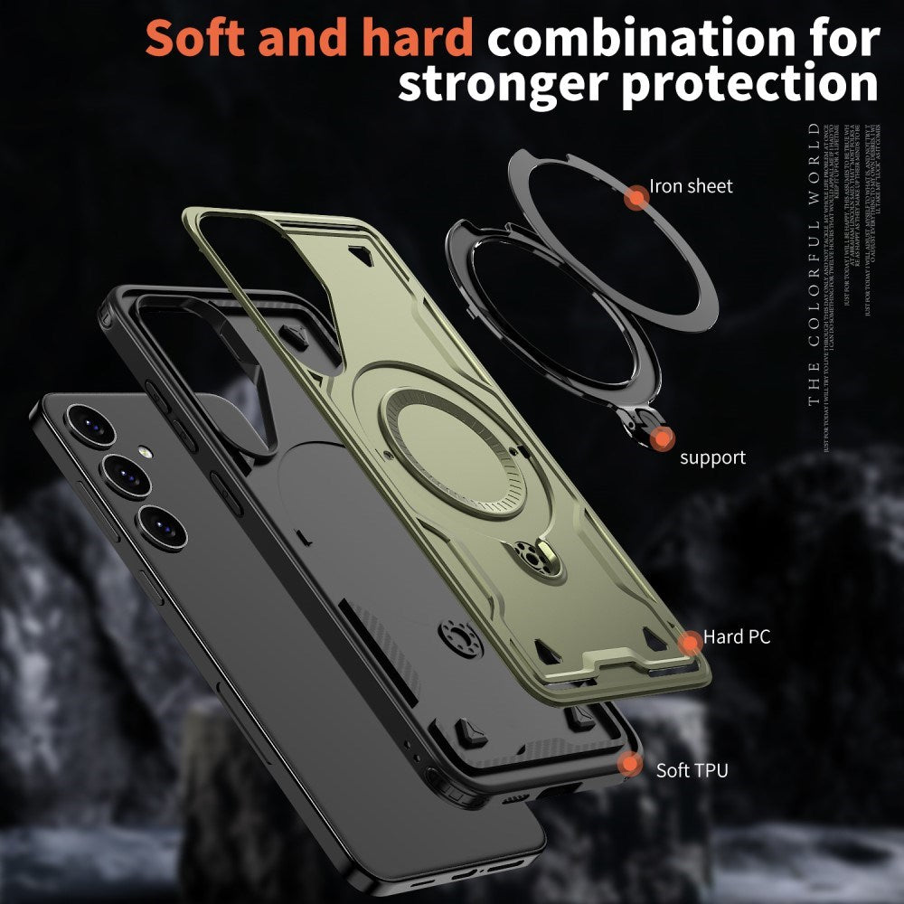 Samsung Galaxy S25/S24 Cover med MagSafe-kompatibilitet – Militærbeskyttelse og Kickstand - Grøn