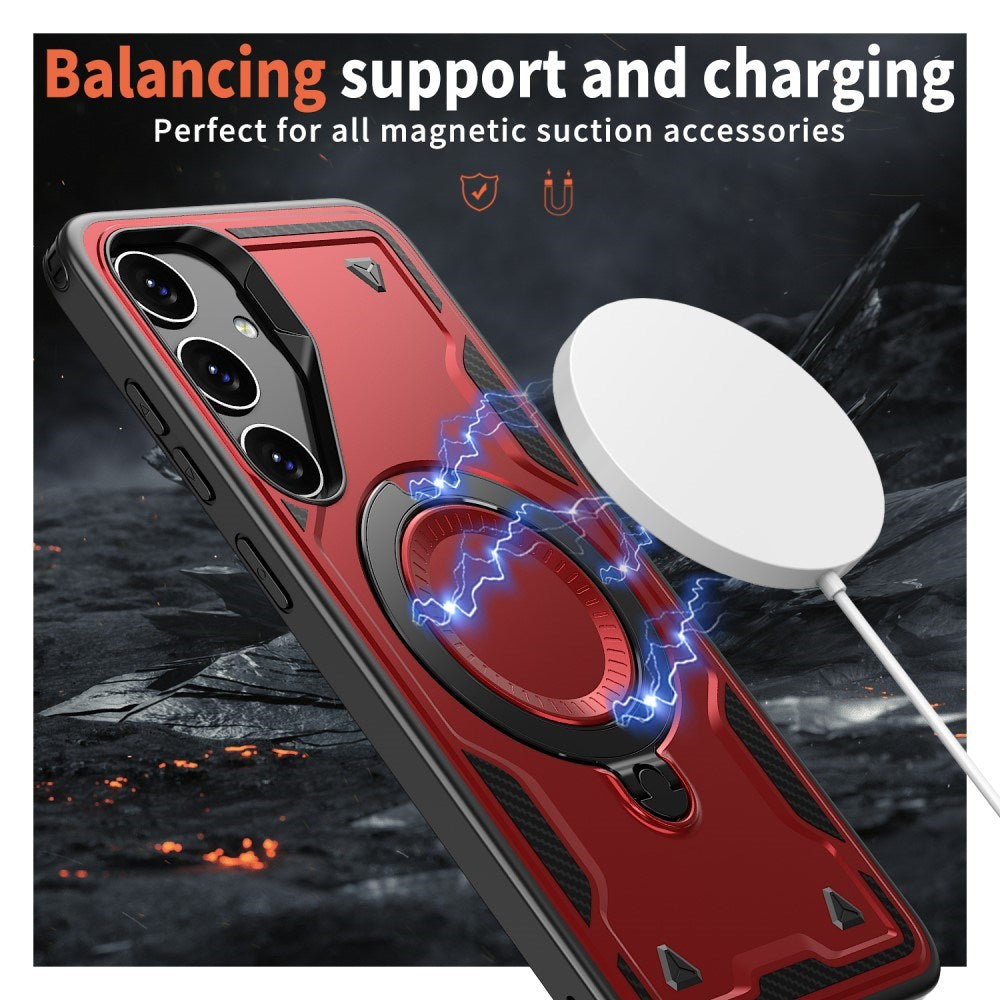 Samsung Galaxy S25/S24 Cover med MagSafe-kompatibilitet – Militærbeskyttelse og Kickstand - Rød