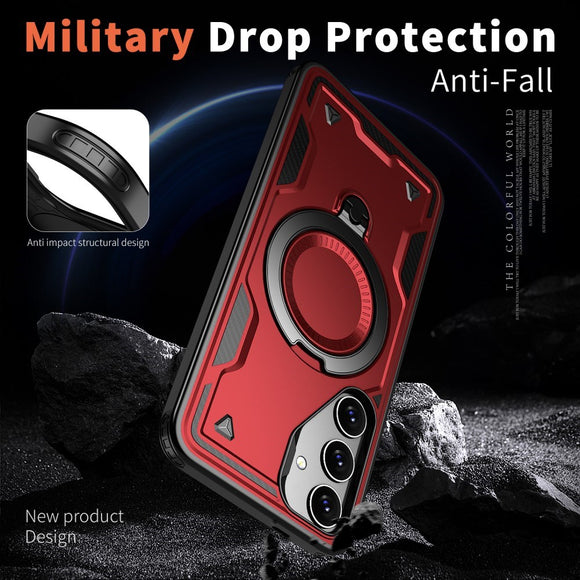 Samsung Galaxy S25/S24 Cover med MagSafe-kompatibilitet – Militærbeskyttelse og Kickstand - Rød