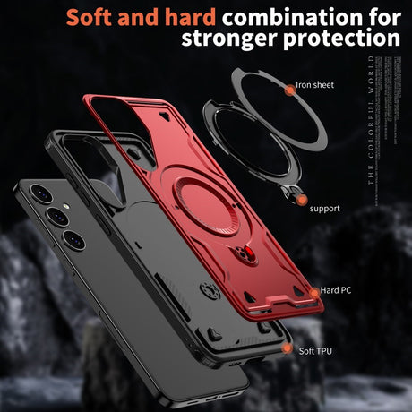 Samsung Galaxy S25/S24 Cover med MagSafe-kompatibilitet – Militærbeskyttelse og Kickstand - Rød