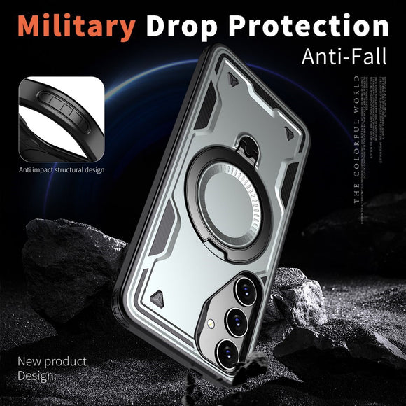 Samsung Galaxy S25/S24 Cover med MagSafe-kompatibilitet – Militærbeskyttelse og Kickstand - Grå