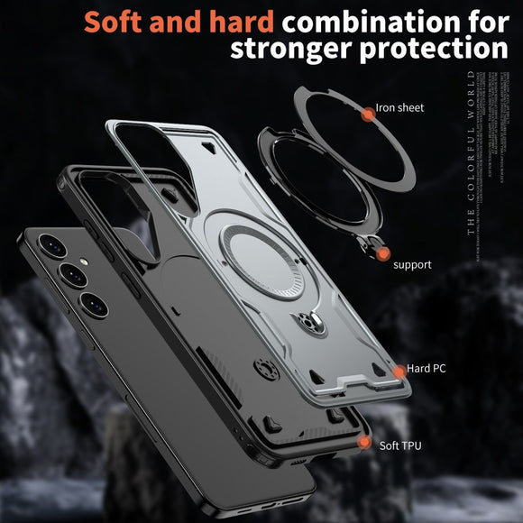 Samsung Galaxy S25/S24 Cover med MagSafe-kompatibilitet – Militærbeskyttelse og Kickstand - Grå