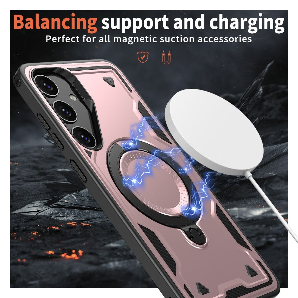 Samsung Galaxy S25/S24 Cover med MagSafe-kompatibilitet – Militærbeskyttelse og Kickstand - Lyserød