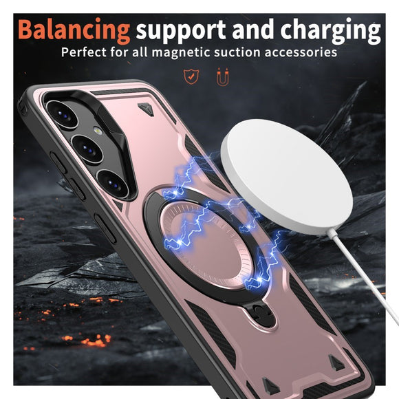 Samsung Galaxy S25/S24 Cover med MagSafe-kompatibilitet – Militærbeskyttelse og Kickstand - Lyserød