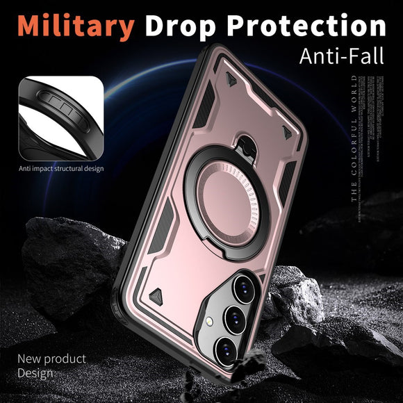 Samsung Galaxy S25/S24 Cover med MagSafe-kompatibilitet – Militærbeskyttelse og Kickstand - Lyserød