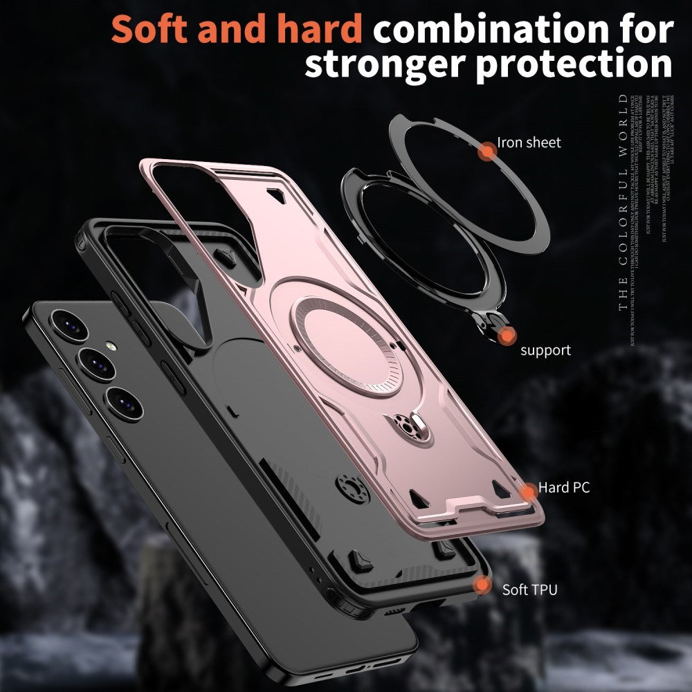 Samsung Galaxy S25/S24 Cover med MagSafe-kompatibilitet – Militærbeskyttelse og Kickstand - Lyserød