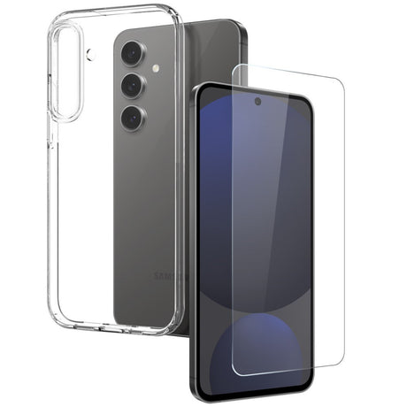 Samsung Galaxy S25 2-i-1 Fleksibelt Plast Cover og Hærdet Beskyttelsesglas - Gennemsigtig