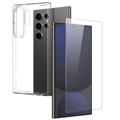 Samsung Galaxy S25 Ultra 2-i-1 Fleksibelt Plast Cover og Hærdet Beskyttelsesglas - Gennemsigtig
