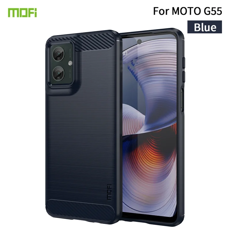Motorola Moto G55 5G MOFI Carbon Fiber Cover - Blå